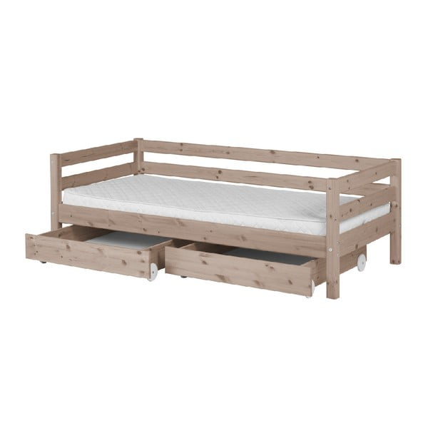 Hnedá detská posteľ z borovicového dreva s 2 zásuvkami Flexa Classic, 90 × 200 cm