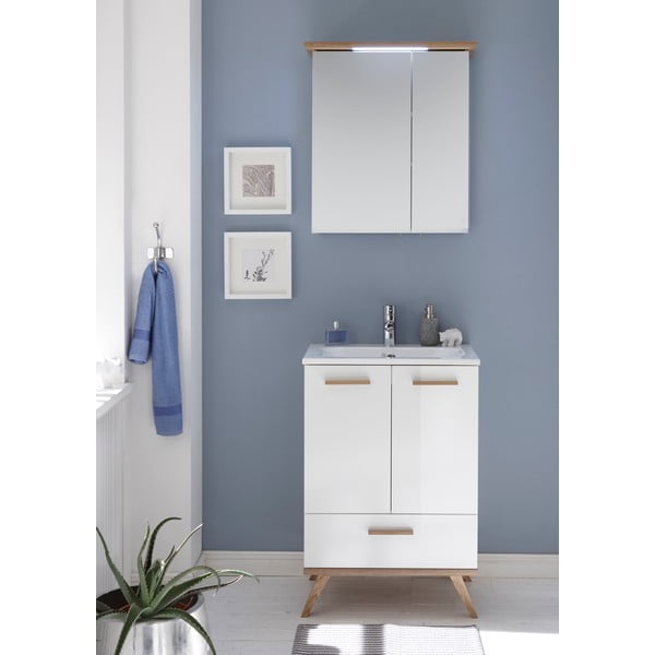 Biela závesná kúpeľňová skrinka so zrkadlom 60x72 cm Set 923 - Pelipal-image-1