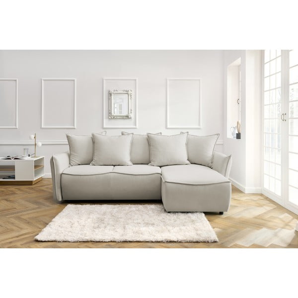 Krémovobiela rozkladacia rohová pohovka (pravý roh) Leon – Bobochic Paris-image-1