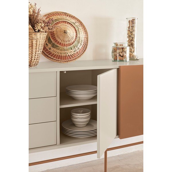 Nízka komoda s posuvnými dverami v béžovo-tehlovej farbe 180x91 cm Nube – Teulat-image-1