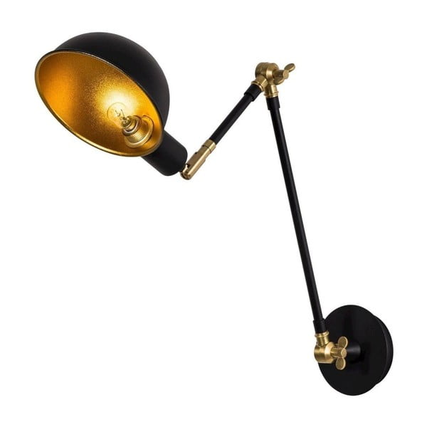Čierne nástenné svietidlo s detailom v zlatej farbe Arm Wall Lamp