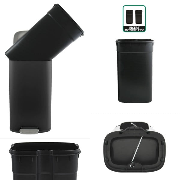 Matne čierny nášľapný oceľový odpadkový kôš 50 l Akira – Spirella-image-2