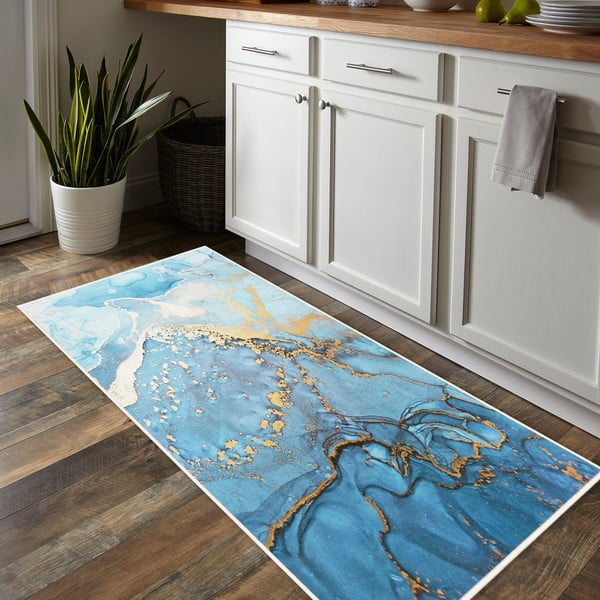 Modrý prateľný koberec 80x150 cm Blue Waves – Oyo Concept-image-1