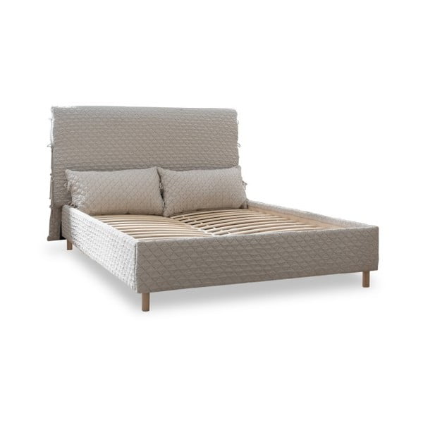 Béžová čalúnená dvojlôžková posteľ s roštom 140x200 cm Sleepy Luna – Miuform
