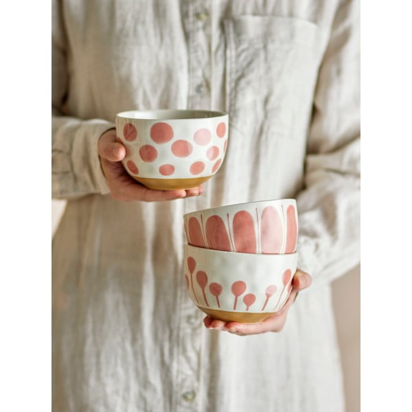 Misky v súprave 3 ks z kameniny v lososovej farbe/krémovej 500 ml Linora – Bloomingville-image-1