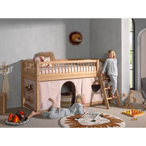 Vyvýšená detská posteľ z dubového dreva v prírodnej farbe 90x200 cm Forrest – Vipack-image-1