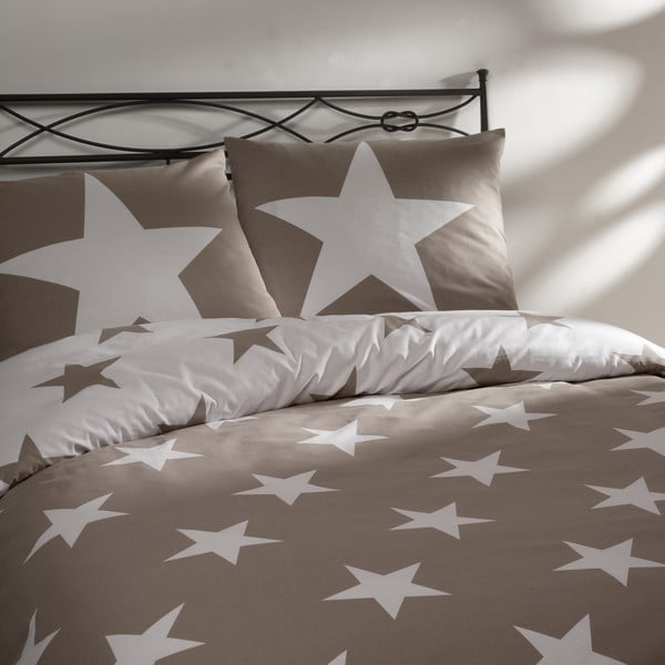 Béžové bavlnené posteľné obliečky na jednolôžko Ekkelboom Stars, 140 × 200 cm