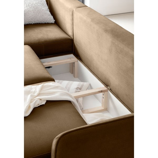 Svetlohnedá zamatová rozkladacia/s úložným priestorom rohová pohovka (ľavý roh/s leňoškou) Silva – ELTAP-image-3