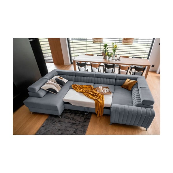 Modrá rozkladacia/s úložným priestorom rohová pohovka (ľavý roh/do tvaru "U") Louis – ELTAP-image-3