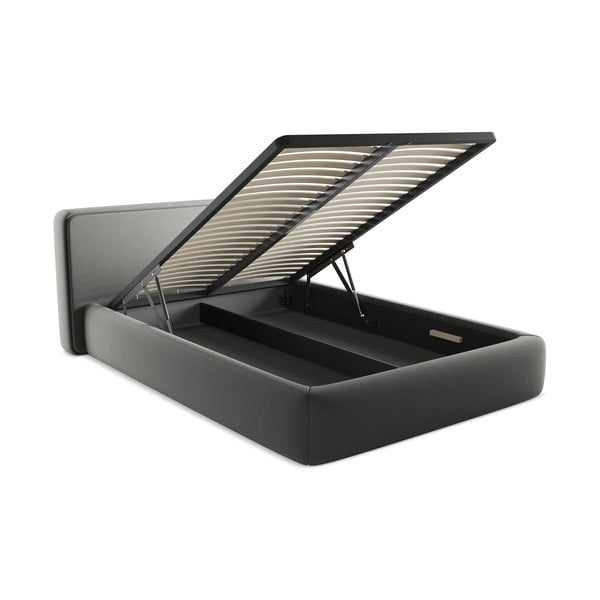 Sivá čalúnená dvojlôžková posteľ s úložným priestorom s roštom 140x200 cm Kiana – Makamii-image-3