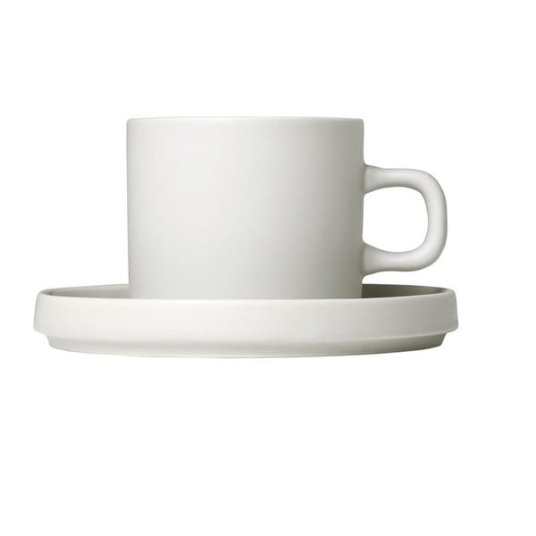 Súprava 2 bielych keramických šálok na kávu s tanierikmi Blomus Pilar, 200 ml