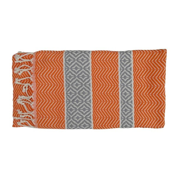 Oranžová ručne tkaná osuška z prémiovej bavlny Basak, 100 × 180 cm
