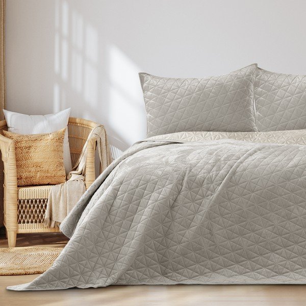 Sivobéžový zamatový prešívaný pléd 170x210 cm Laila – Restilo-image-1