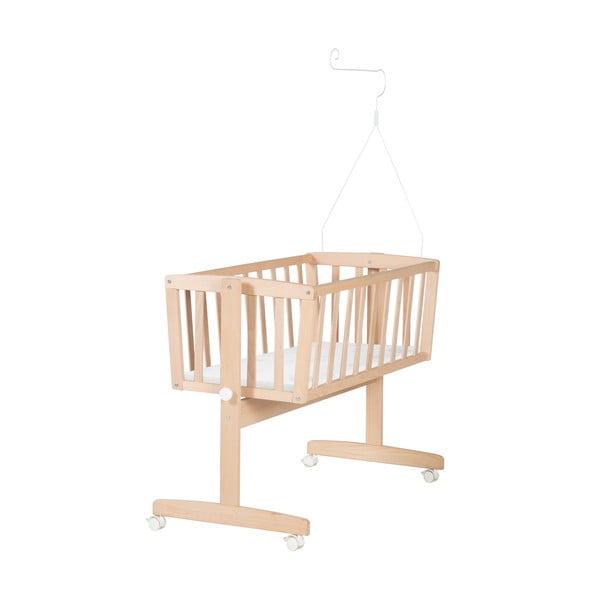 Kolíska z bukového dreva na kolieskach/s baldachýnom 40x90 cm v prírodnej farbe Adam and Owl – Roba-image-3
