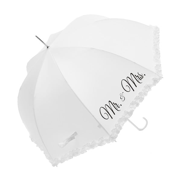 Biely svadobný tyčový dáždnik Mr & Mrs, ⌀ 90 cm