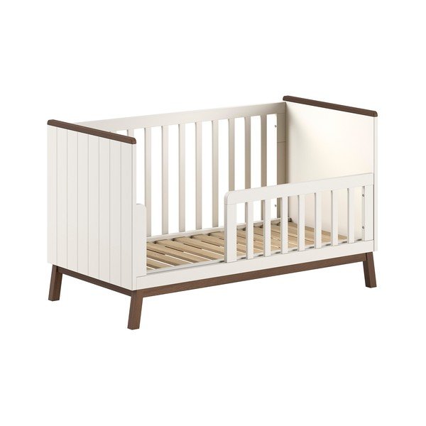 Béžová postieľka z borovicového dreva s odnímateľným bokom/s nastaviteľnou výškou 70x140 cm Sezane – Vipack-image-2