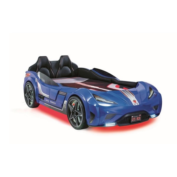 Modrá detská posteľ v tvare auta s červeným osvetlením Fast GTS Carbed Blue