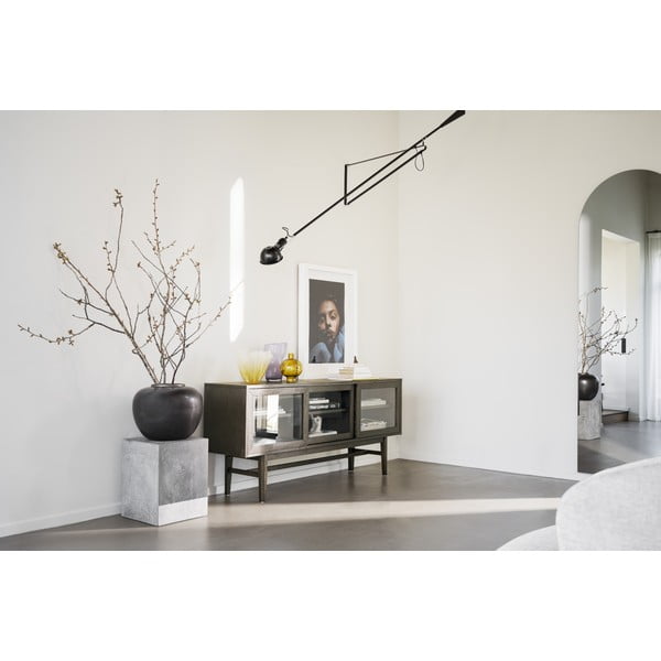 Hnedá vitrína v dekore duba s posuvnými dverami 170x75 cm Hazelton – Rowico-image-2