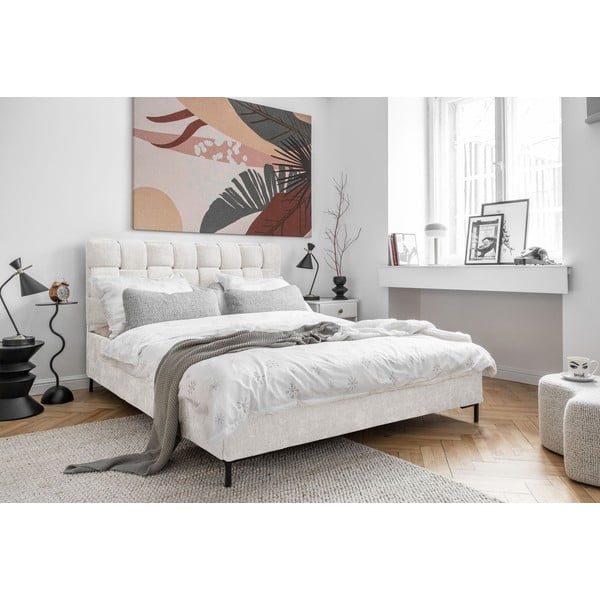 Krémovobiela čalúnená dvojlôžková posteľ s roštom 180x200 cm Eve – Miuform-image-3