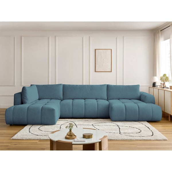 Modrá rozkladacia/s úložným priestorom rohová pohovka (ľavý roh/do tvaru "U") Fuji – Bobochic Paris-image-1