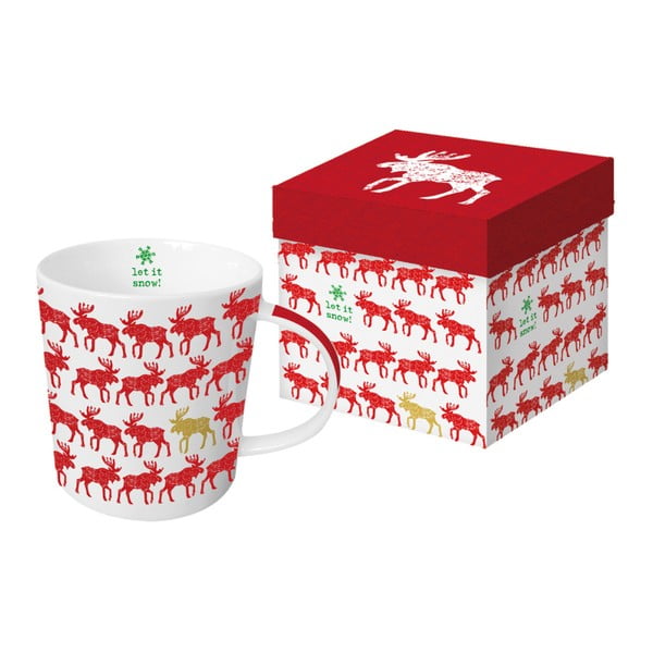 Hrnček z kostného porcelánu s vianočným motívom v darčekovom balení PPD Scandic Moose Red, 350 ml