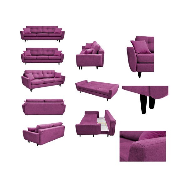 Fialová trojmiestna rozkladacia pohovka s čiernymi nohami Mazzini Sofas Jasmin-image-1