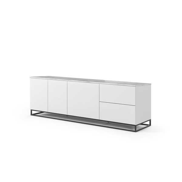 Matne biely televízny stolík s bielou doskou v mramorovom dekore TemaHome Join, 200 × 65 cm-image-2