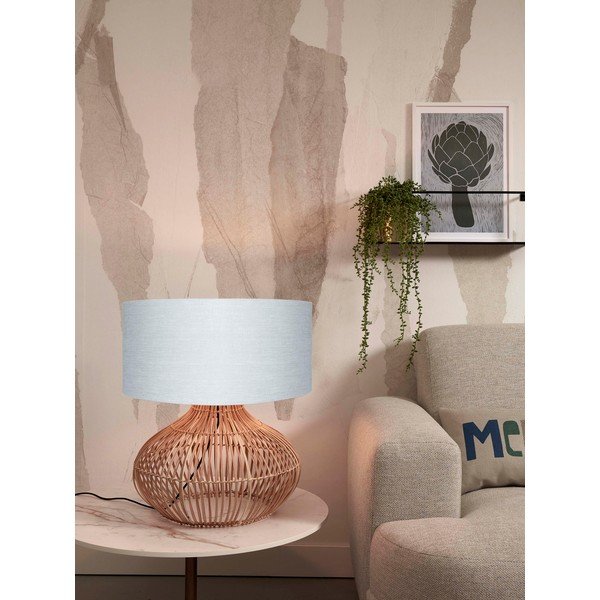 Stolová lampa s textilným tienidlom vo svetlo šedo-prírodnej farbe (výška 60 cm) Kalahari – Good&amp;Mojo-image-2