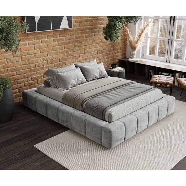 Svetlosivá čalúnená dvojlôžková posteľ s úložným priestorom s roštom 200x200 cm Aruba L – Maison de Rêve-image-1