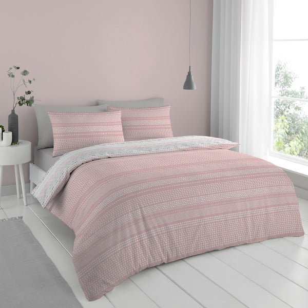 Ružovo-sivé obliečky 200x135 cm Banded Spots - Cloudsoft-image-1