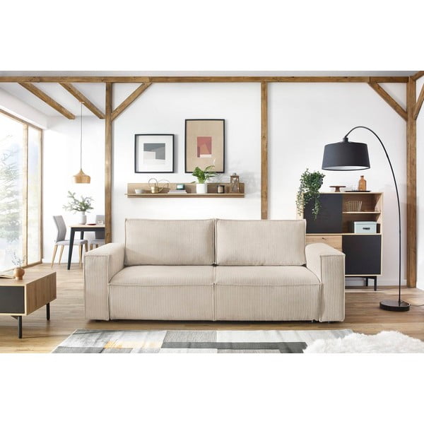 Béžová menčestrová rozkladacia pohovka 245 cm Nihad – Bobochic Paris-image-1