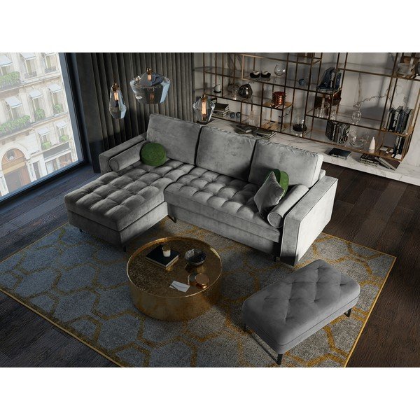 Svetlosivá zamatová rozkladacia rohová pohovka Milo Casa Santo, ľavý roh-image-1