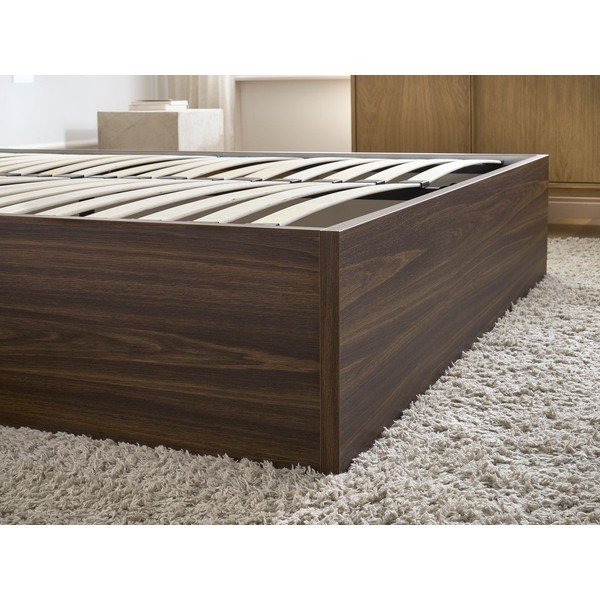 Tmavohnedá dvojlôžková posteľ z drevotriesky v dekore brezy s úložným priestorom/bez čela s roštom 140x190 cm Mara – Bobochic Paris-image-4