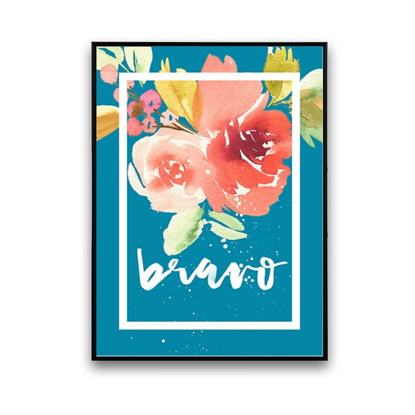 Plagát s kvetmi Bravo, modré pozadie, 30 x 40 cm