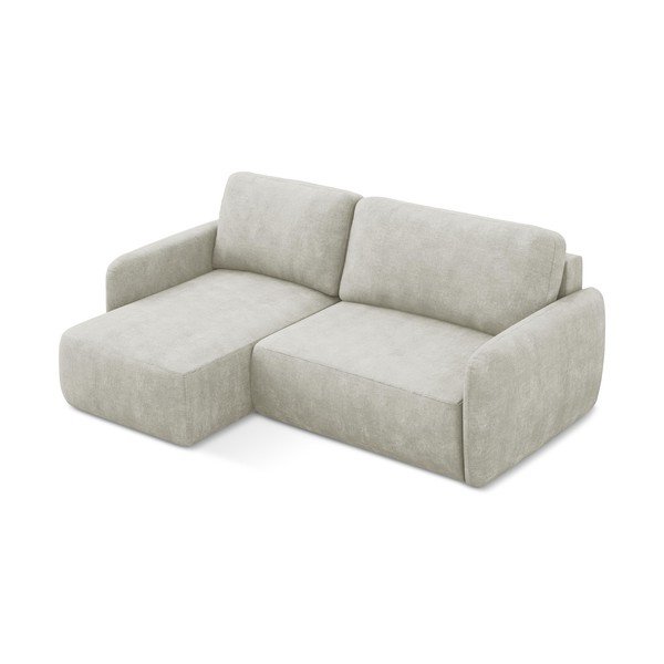 Krémová ženilková rozkladacia/s úložným priestorom rohová pohovka (ľavý roh/s leňoškou) Lilo – Makamii-image-2