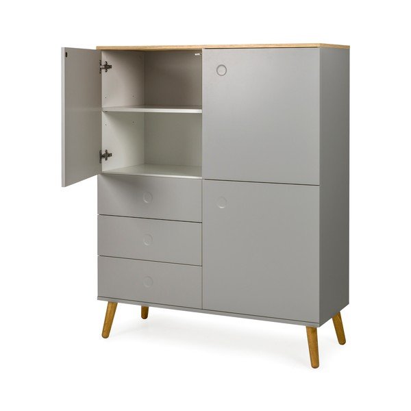 Sivá trojdverová skriňa s detailmi v dekore dubového dreva s 3 zásuvkami Tenzo Dot, výška 137 cm-image-3