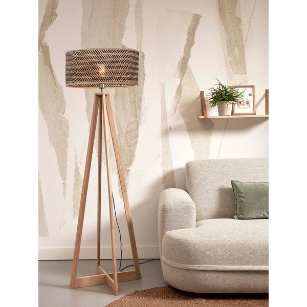 Stojacia lampa s bambusovým tienidlom v čierno-prírodnej farbe (výška 145 cm) Java – Good&amp;Mojo-image-3