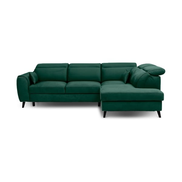 Zelená zamatová rozkladacia/s úložným priestorom rohová pohovka (pravý roh/do L) Noble – ELTAP