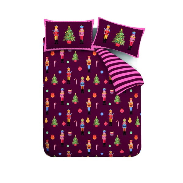 Ružové/fialové obliečky na jednolôžko 135x200 cm Nutcracker Stripe – Catherine Lansfield
