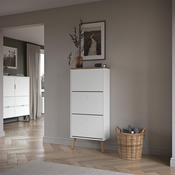 Biela skrinka na topánky s detailmi v dekore dubového dreva s 3 výkopy Tenzo Dot-image-1