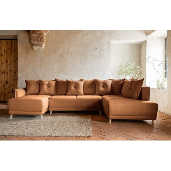 Menčestrová rozkladacia rohová pohovka v tehlovej farbe (pravý roh/do "U") Lazy Lukka – Miuform-image-1