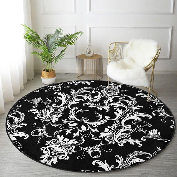 Čierno-biely prateľný okrúhly koberec vhodný pre robotické vysávače ø 80 cm Comfort – Mila Home-image-4