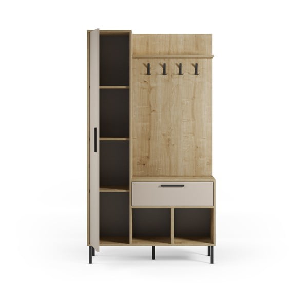 Predsieňová zostava v dekore duba v krémovo-prírodnej farbe 108x195x35 cm Heidy – Marckeric-image-4