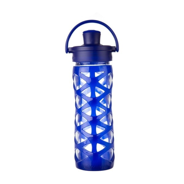 Sklenená fľaša na vodu so silikónovým chráničom Lifefactory Sapphire Activ, 475 ml