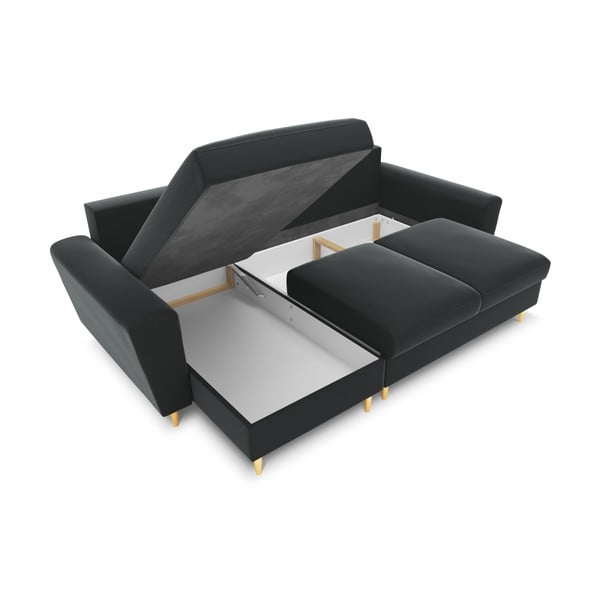 Tmavosivá zamatová rozkladacia/s úložným priestorom rohová pohovka Kyoto – Cosmopolitan Design-image-2