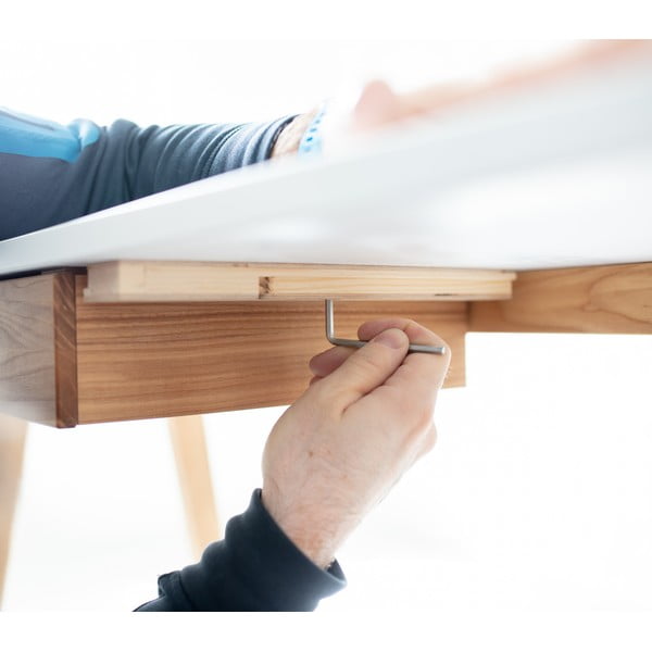 Biely písací stôl s podnožím z jaseňového dreva Ragaba Luka, dĺžka 85 cm-image-4