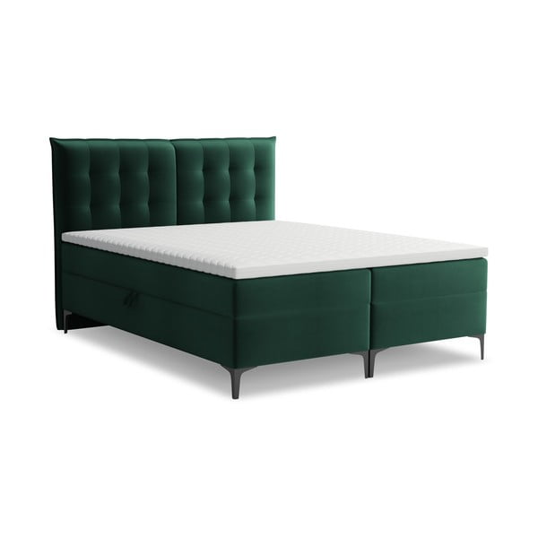 Tmavozelená boxspring posteľ s úložným priestorom 160x200 cm Mikana – Makamii
