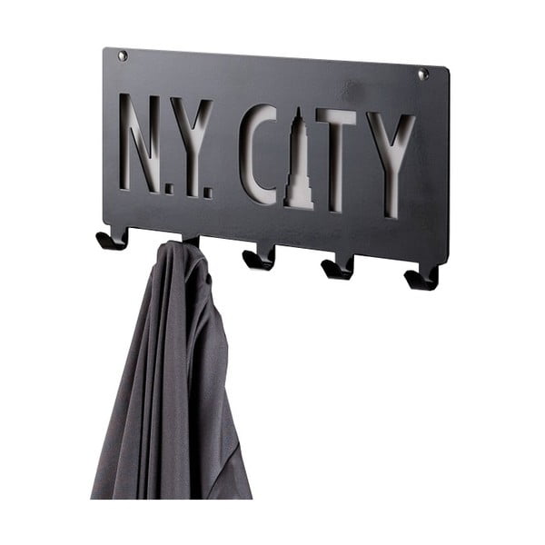 Čierny nástenný vešiak s 5 háčikmi Compactor NY City