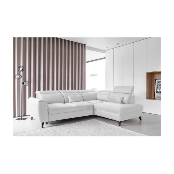 Biela zamatová rozkladacia/s úložným priestorom rohová pohovka (pravý roh/do L) Noble – ELTAP-image-1