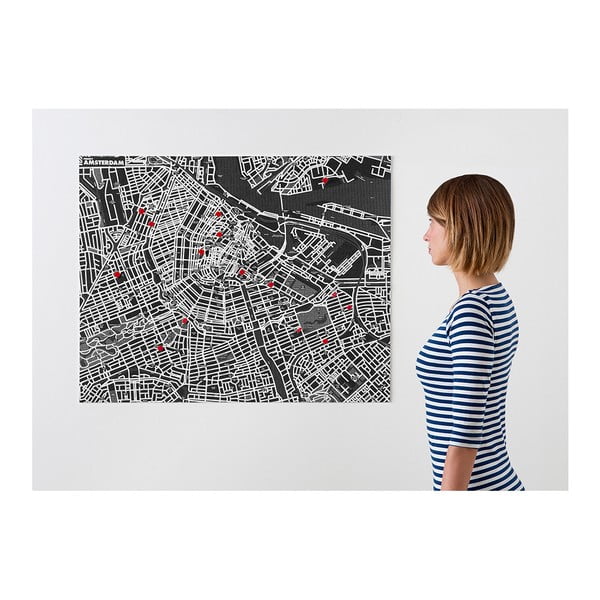 Čierna nástenná mapa Palomar Pin Amsterdam